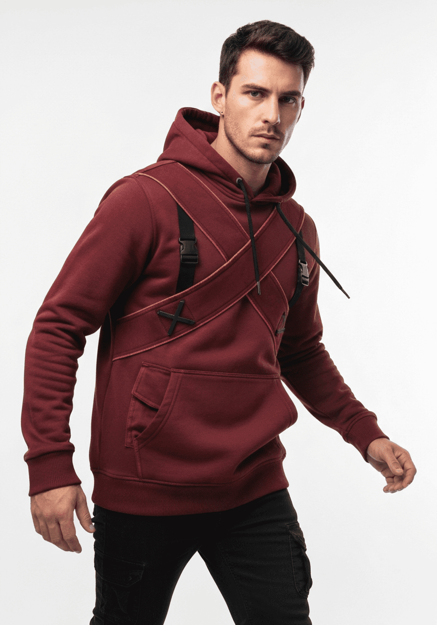 Techwear Street Men's Washed Cross Hoodie
